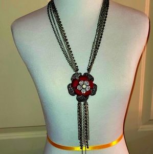 Charming Charlie's Vintage inspired Flower Tassel Statement Necklace Brass tone.